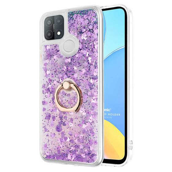 Microsonic Oppo A15 Kılıf Glitter Liquid Holder Mor