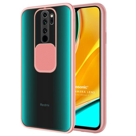 Microsonic Xiaomi Redmi 9 Kılıf Slide Camera Lens Protection Rose Gold