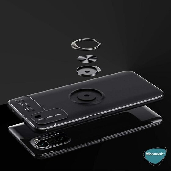 Microsonic Xiaomi Redmi K40 Pro Kılıf Kickstand Ring Holder Siyah Rose