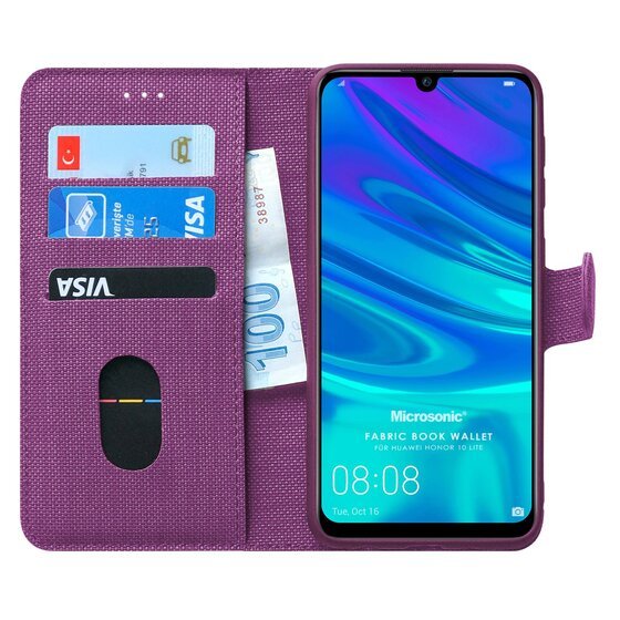 Microsonic Huawei Honor 10 Lite Kılıf Fabric Book Wallet Mor