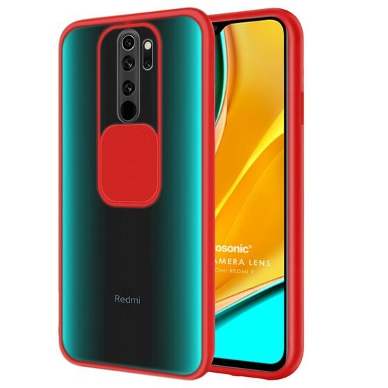 Microsonic Xiaomi Redmi 9 Kılıf Slide Camera Lens Protection Kırmızı