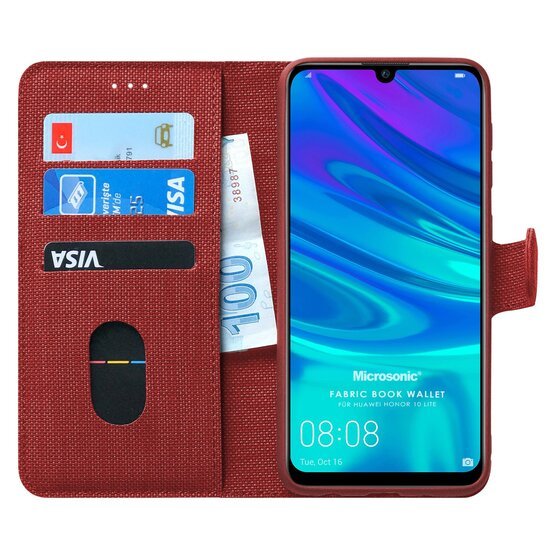 Microsonic Huawei Honor 10 Lite Kılıf Fabric Book Wallet Kırmızı