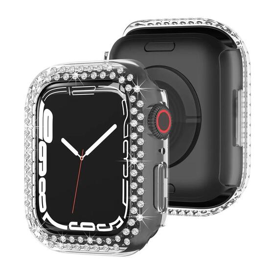 Microsonic Apple Watch Series 10 46mm Kılıf Diamond Taşlı Clear WatchBand Şeffaf