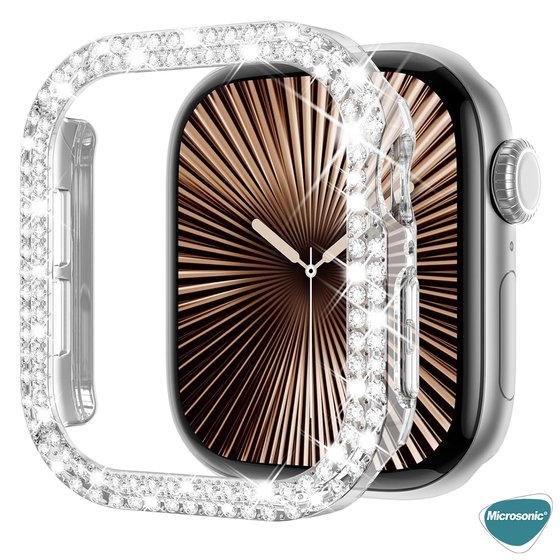 Microsonic Apple Watch Series 10 42mm Kılıf Diamond Taşlı Clear WatchBand Şeffaf