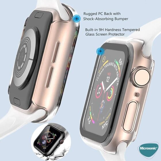 Microsonic Apple Watch Series 10 42mm Kılıf Diamond Taşlı Clear WatchBand Şeffaf