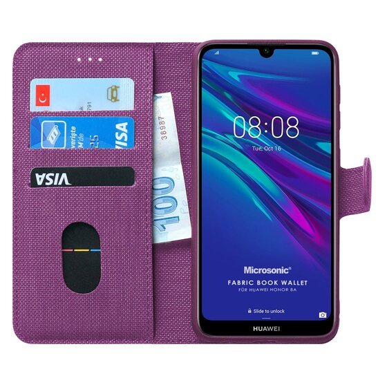 Microsonic Huawei Honor 8A Kılıf Fabric Book Wallet Mor