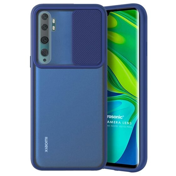 Microsonic Xiaomi Mi Note 10 Kılıf Slide Camera Lens Protection Lacivert