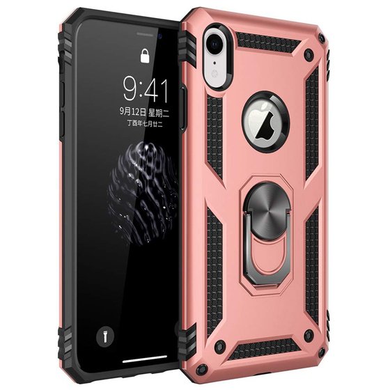 Microsonic Apple iPhone XR Kılıf Military Ring Holder Rose Gold