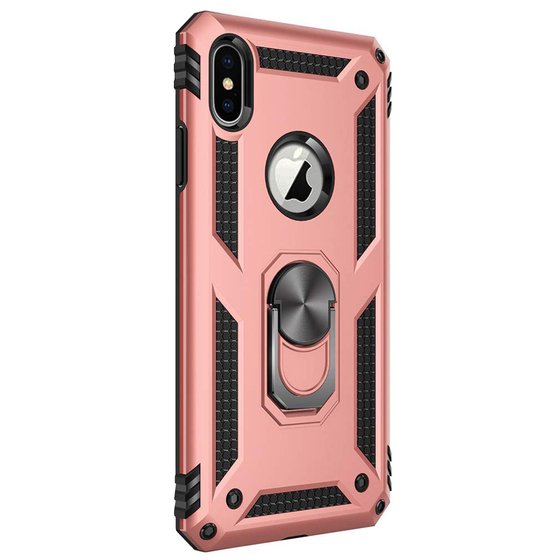 Microsonic Apple iPhone XS Kılıf Military Ring Holder Rose Gold