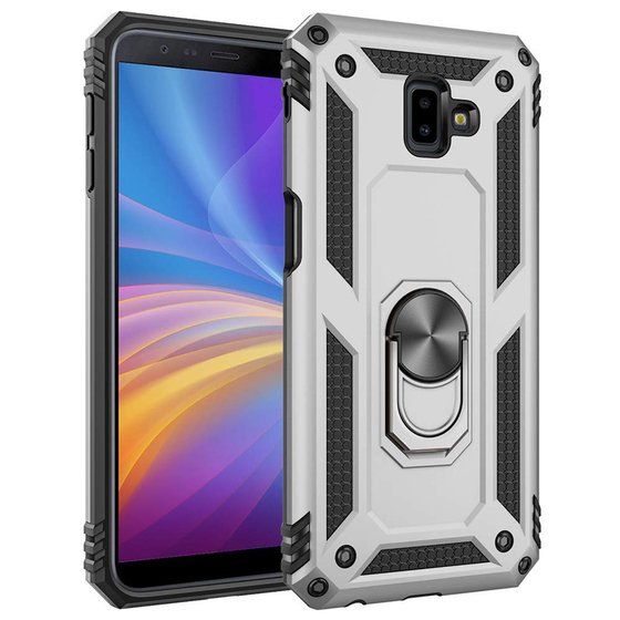 Microsonic Samsung Galaxy J6 Plus Kılıf Military Ring Holder Gümüş