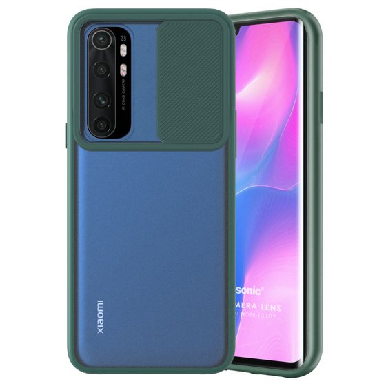 Microsonic Xiaomi Mi Note 10 Lite Kılıf Slide Camera Lens Protection Koyu Yeşil