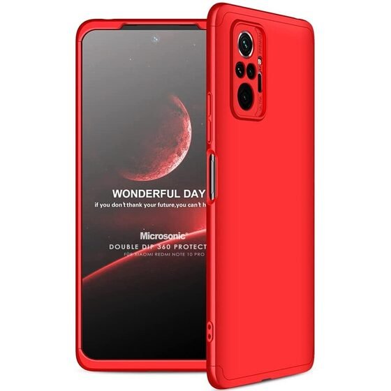 Microsonic Xiaomi Redmi Note 10 Pro Max Kılıf Double Dip 360 Protective Kırmızı