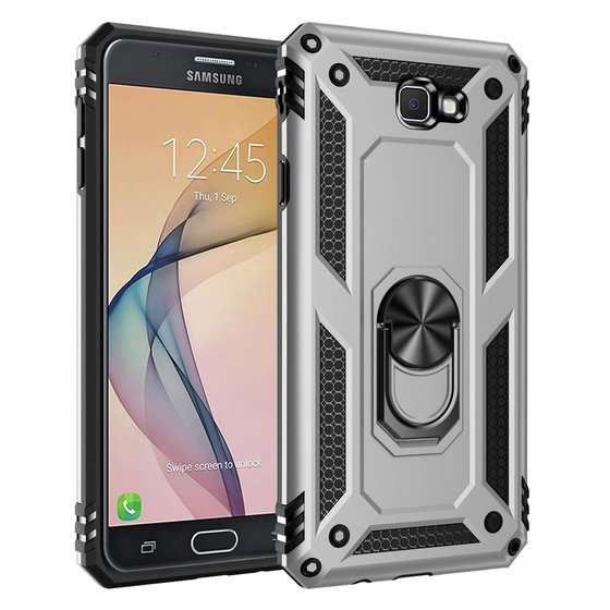 Microsonic Samsung Galaxy J7 Prime Kılıf Military Ring Holder Gümüş