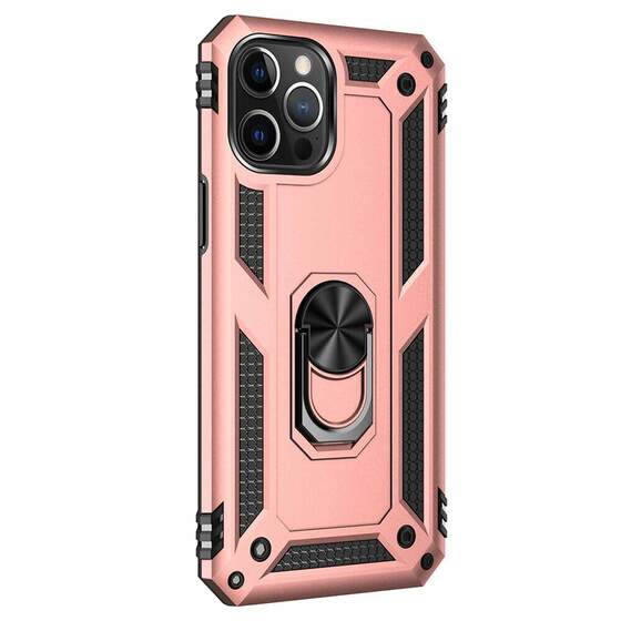 Microsonic Apple iPhone 15 Pro Max Kılıf Military Ring Holder Rose Gold