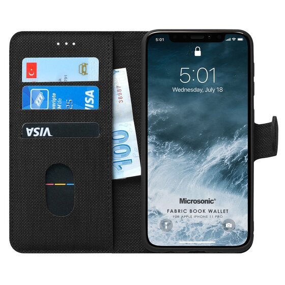 Microsonic Apple iPhone 11 Pro (5.8'') Kılıf Fabric Book Wallet Siyah