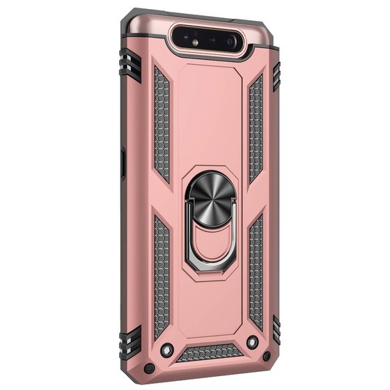 Microsonic Samsung Galaxy A80 Kılıf Military Ring Holder Rose Gold