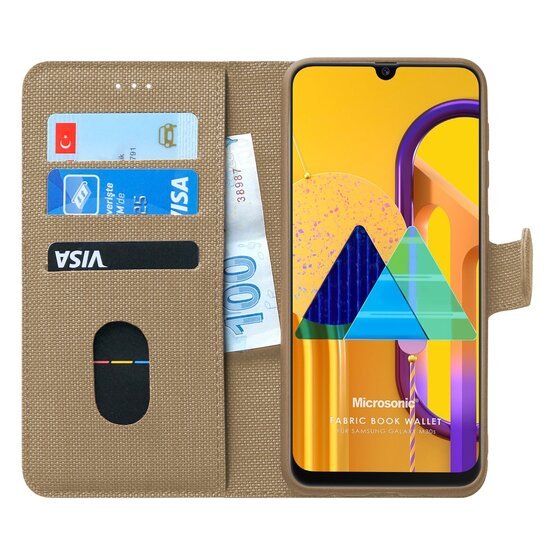 Microsonic Samsung Galaxy M30s Kılıf Fabric Book Wallet Gold