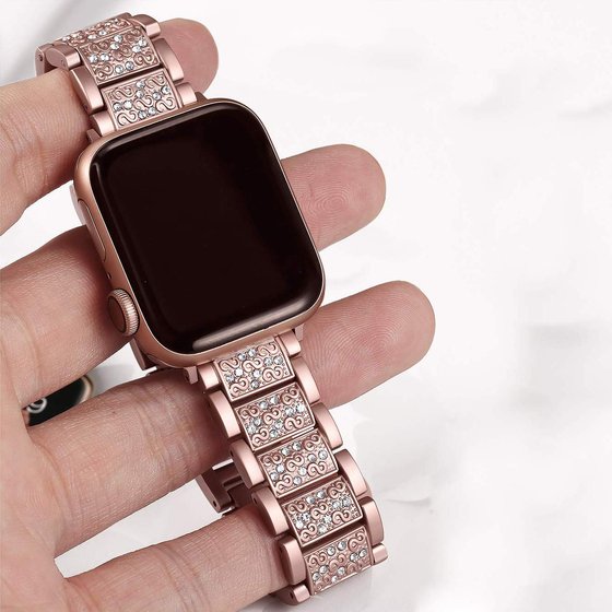 Microsonic Apple Watch Series 4 44mm Metal Dressy Jewelry Kordon Rose Gold