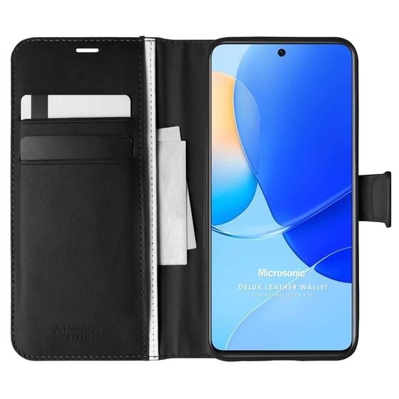 Microsonic Huawei Nova 9 SE Kılıf Delux Leather Wallet Siyah