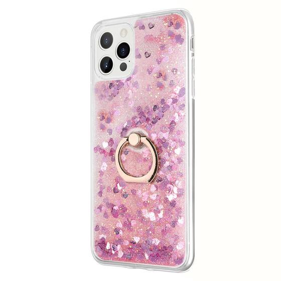 Microsonic Apple iPhone 13 Pro Kılıf Glitter Liquid Holder Pembe