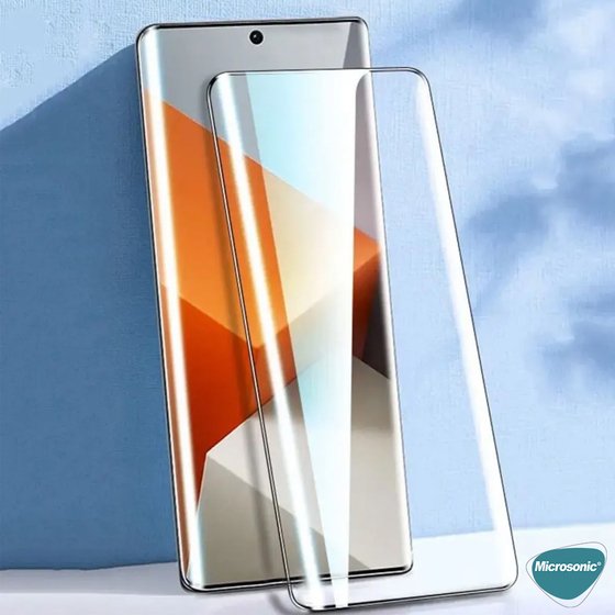 Microsonic Xiaomi Redmi Note 14 Pro 5G Tam Kaplayan Temperli Cam Ekran Koruyucu Siyah