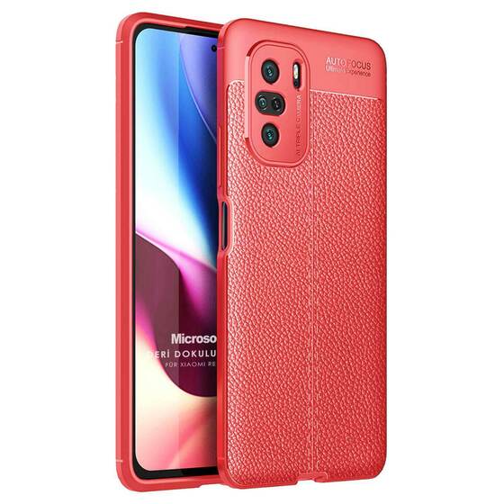 Microsonic Xiaomi Redmi K40 Pro Kılıf Deri Dokulu Silikon Kırmızı