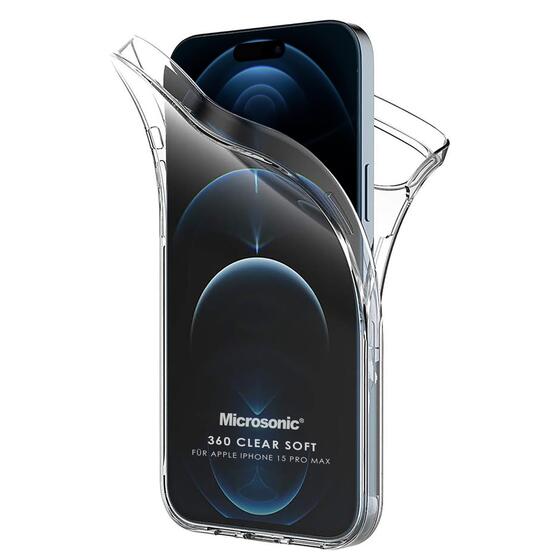 Microsonic Apple iPhone 15 Pro Max Kılıf 6 Tarafı Tam Full Koruma 360 Clear Soft Şeffaf