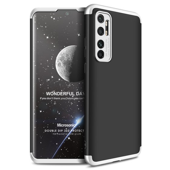 Microsonic Xiaomi Mi Note 10 Lite Kılıf Double Dip 360 Protective Siyah Gri