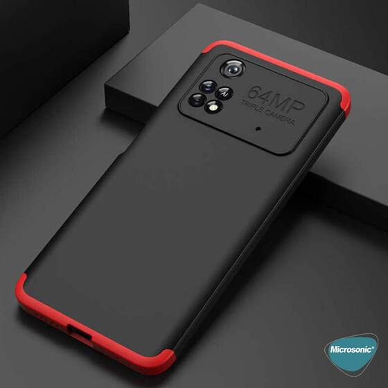 Microsonic Xiaomi Poco X4 Pro 5G Kılıf Double Dip 360 Protective Siyah Mavi