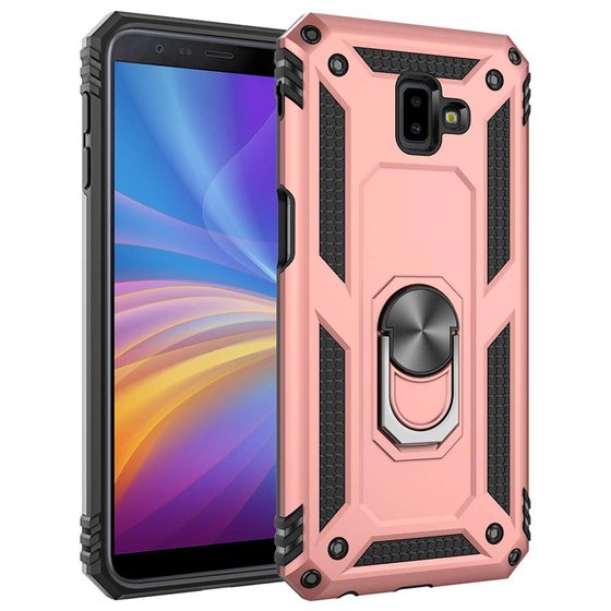 Microsonic Samsung Galaxy J6 Plus Kılıf Military Ring Holder Rose Gold