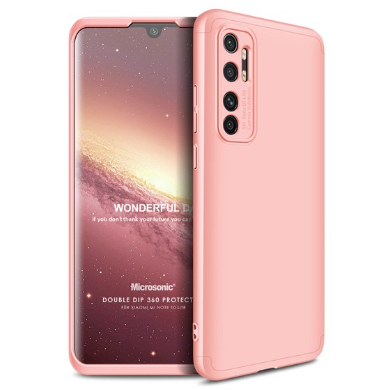 Microsonic Xiaomi Mi Note 10 Lite Kılıf Double Dip 360 Protective Rose Gold