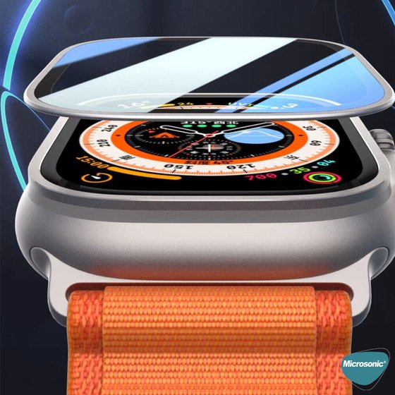 Microsonic Apple Watch Ultra 2 Tam Kaplayan Cam Ekran Koruyucu V2 Turuncu