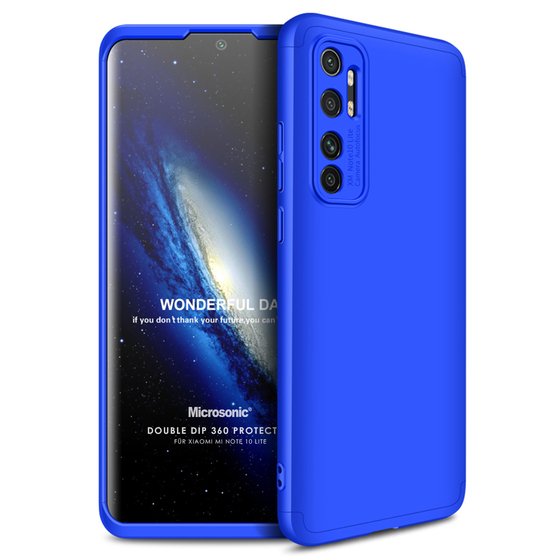 Microsonic Xiaomi Mi Note 10 Lite Kılıf Double Dip 360 Protective Mavi