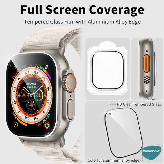 Microsonic Apple Watch Ultra 2 Tam Kaplayan Cam Ekran Koruyucu V2 Gold