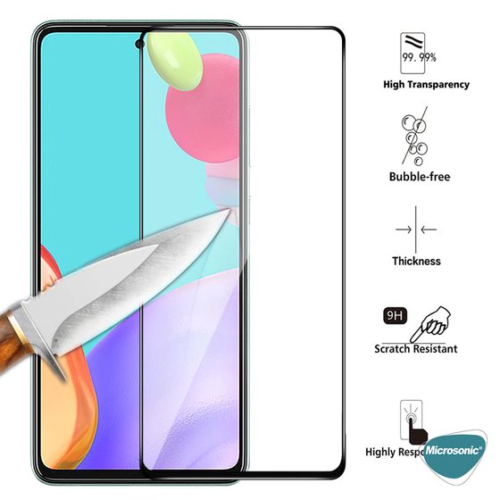 Microsonic Samsung Galaxy A52s Tam Kaplayan Temperli Cam Ekran Koruyucu Siyah