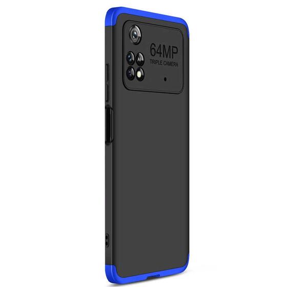 Microsonic Xiaomi Poco M4 Pro 4G Kılıf Double Dip 360 Protective Siyah Mavi