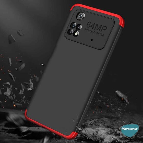 Microsonic Xiaomi Poco M4 Pro 4G Kılıf Double Dip 360 Protective Siyah Mavi