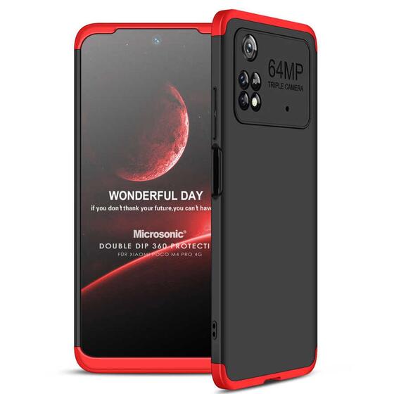 Microsonic Xiaomi Poco M4 Pro 4G Kılıf Double Dip 360 Protective Siyah Kırmızı