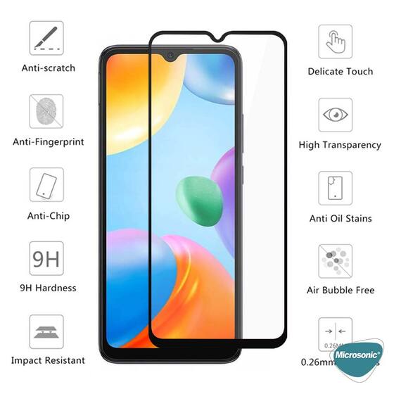 Microsonic Xiaomi Redmi A3 Tam Kaplayan Temperli Cam Ekran Koruyucu Siyah