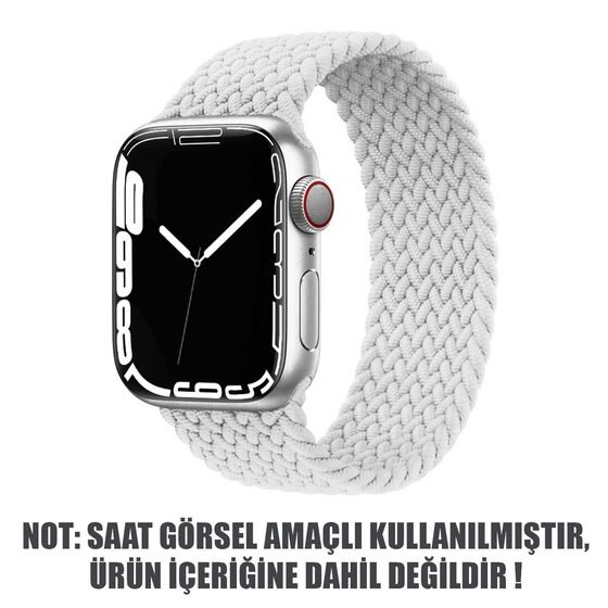 Microsonic Apple Watch SE 2022 44mm Kordon, (Large Size, 160mm) Braided Solo Loop Band Beyaz