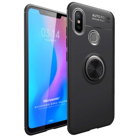 Microsonic Xiaomi Redmi Note 6 Pro Kılıf Kickstand Ring Holder Siyah