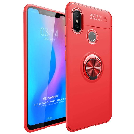 Microsonic Xiaomi Redmi Note 6 Pro Kılıf Kickstand Ring Holder Kırmızı