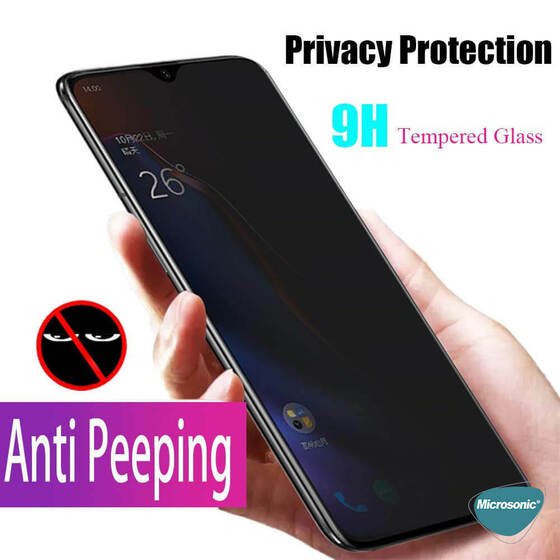 Microsonic Oppo A15 Privacy 5D Gizlilik Filtreli Cam Ekran Koruyucu Siyah