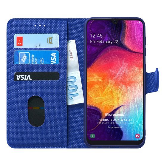 Microsonic Samsung Galaxy A50 Kılıf Fabric Book Wallet Lacivert