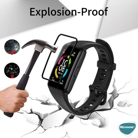 Microsonic Huawei Band 6 Tam Kaplayan Temperli Cam Full Ekran Koruyucu Siyah