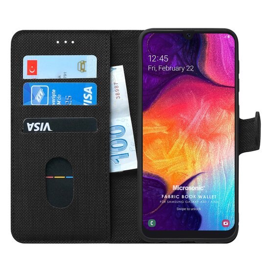 Microsonic Samsung Galaxy A30s Kılıf Fabric Book Wallet Siyah