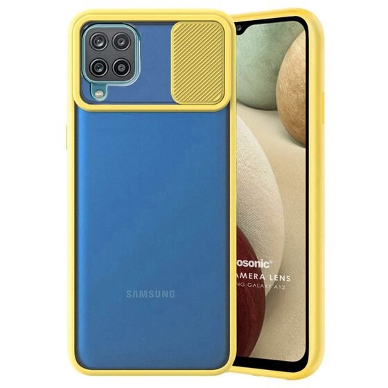 Microsonic Samsung Galaxy A12 Kılıf Slide Camera Lens Protection Sarı