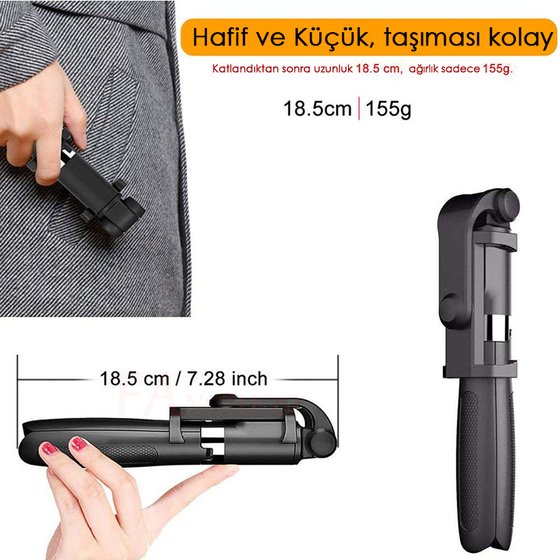 Microsonic Kumandalı Bluetooth Tripod ve Selfie Stick Siyah