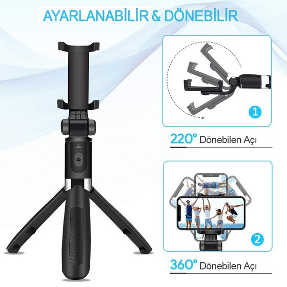 Microsonic Kumandalı Bluetooth Tripod ve Selfie Stick Siyah