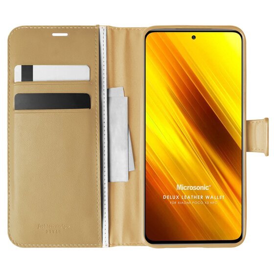 Microsonic Xiaomi Poco X3 NFC Kılıf Delux Leather Wallet Gold